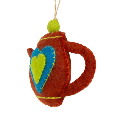 Tea Pot & Tea Cup Ornament Set, Rust