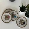 Busy Bees Hand Embroidered Glass Bead Coasters, Set of 4