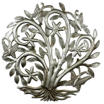 Tree of Life with Butterflies Haitian Steel Drum Wall Art, 14"