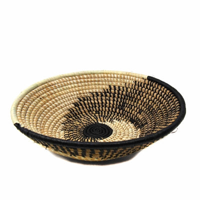 Woven Sisal Basket, Spiral Pattern in Natural/Black