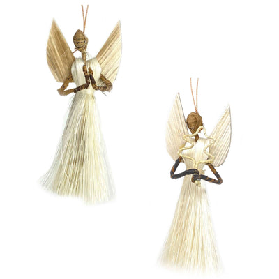 Set of 2 3.5in Sisal Angel Ornaments - Devotional