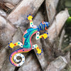 8" Painted Gecko Recycled Haitian Metal Wall Art Multi Colored, Multicolored with Yellow Feet