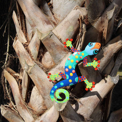 13 inch Painted Metal Drum Art Gecko - Florida Design