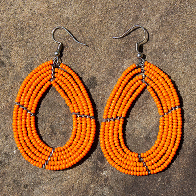 Maasai Bead Orange Teardrop Earrings
