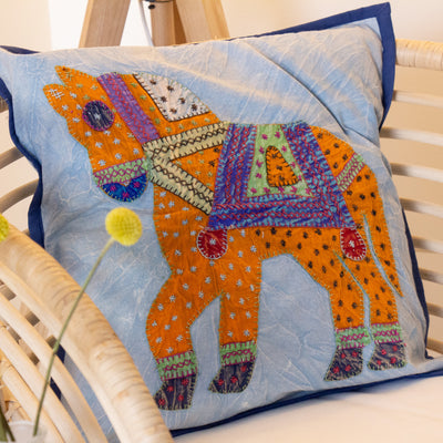 Upcycled Decorative Pillow Cover with Horse Applique - Colors will Vary