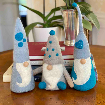 Handmade Felt Winter Blues Gnome Trio Set