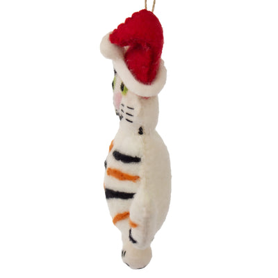 Handcrafted Felt Calico Santa Cat Felt Ornament