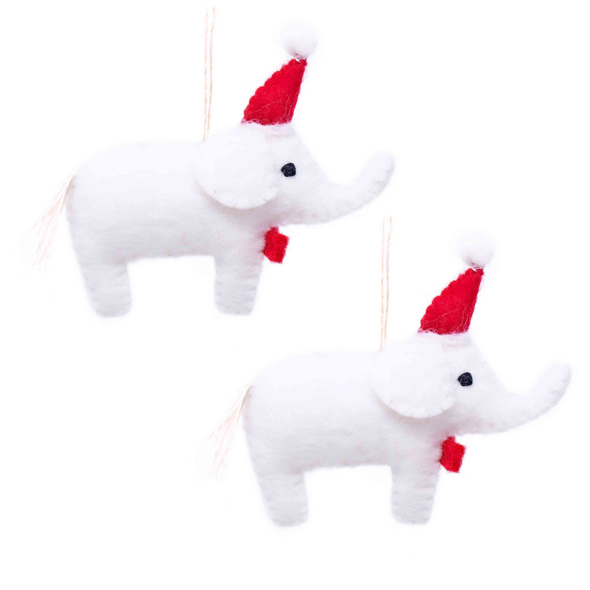 White Elephant Santa Handmade Felt Ornaments, Set of 2