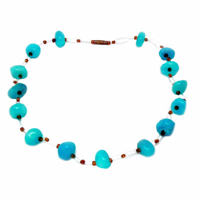 Floating Stone and Maasai Bead Necklace, Turquoise