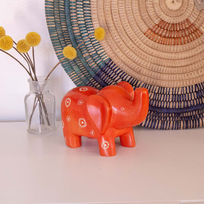 Extra Large Soapstone Elephant  Sculpture -  Orange