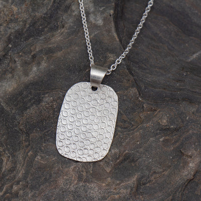 Handmade Hammered Dog Tag Pendant Matte Silver Finish Necklace