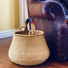 Bolga Pot Basket, Natural with Neutral Handle