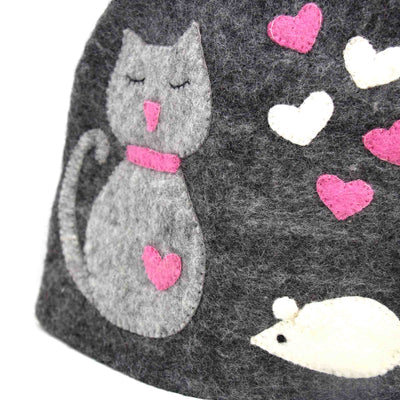 Handmade Felt Cat & Mouse Tea Cozy