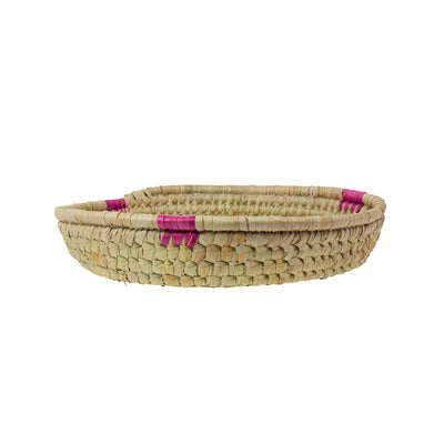 Hand-woven Palm Tray Basket with Pink Accent