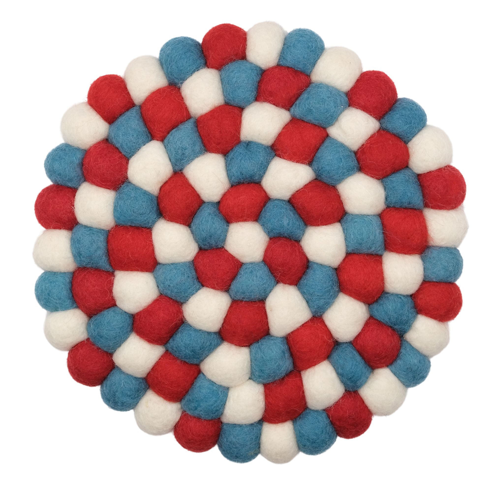 Handcrafted Felt Kai Red & Blue Felt Ball Trivet