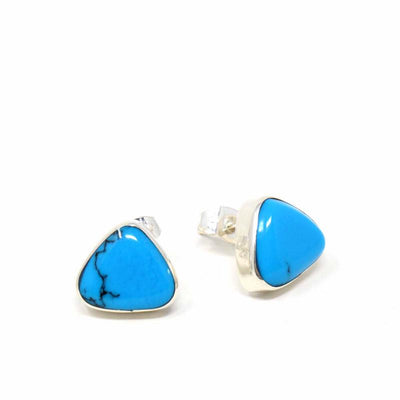 Mexican Taxco Sterling Silver Turquoise Triangle Earrings