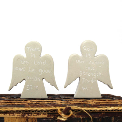 Angel Tokens with Psalm Inscriptions Packed in Raffia, Maker Card with Banana Fiber Box
