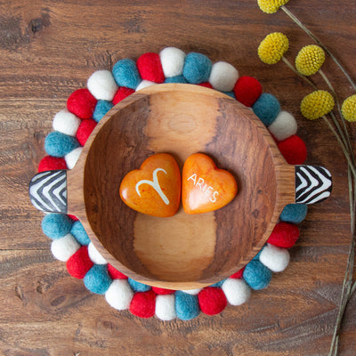 Handcrafted Felt Kai Red & Blue Felt Ball Trivet