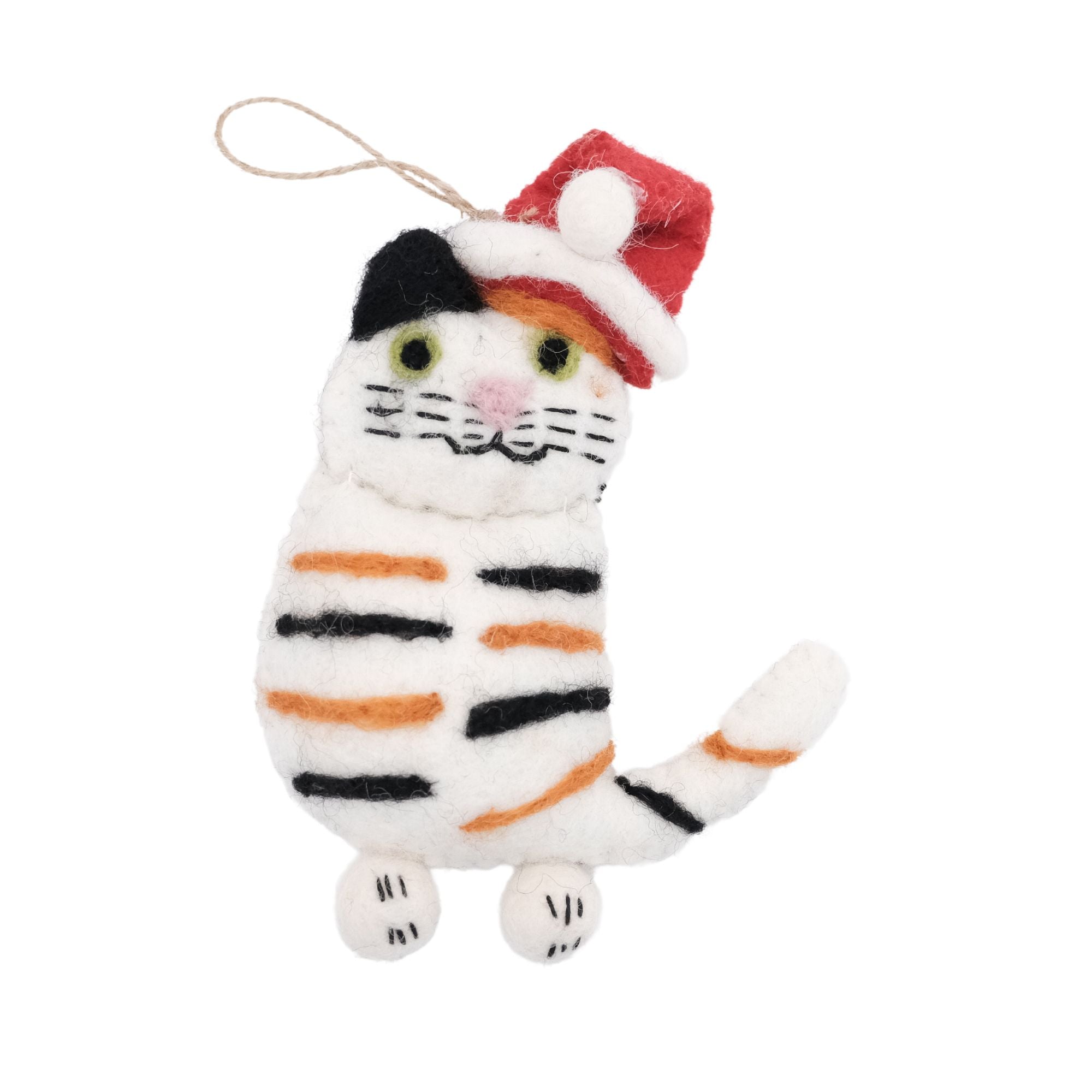 Handcrafted Felt Calico Santa Cat Felt Ornament