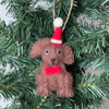 Chocolate Labrador Dog Santa Handmade Felt Ornaments, Set of 2