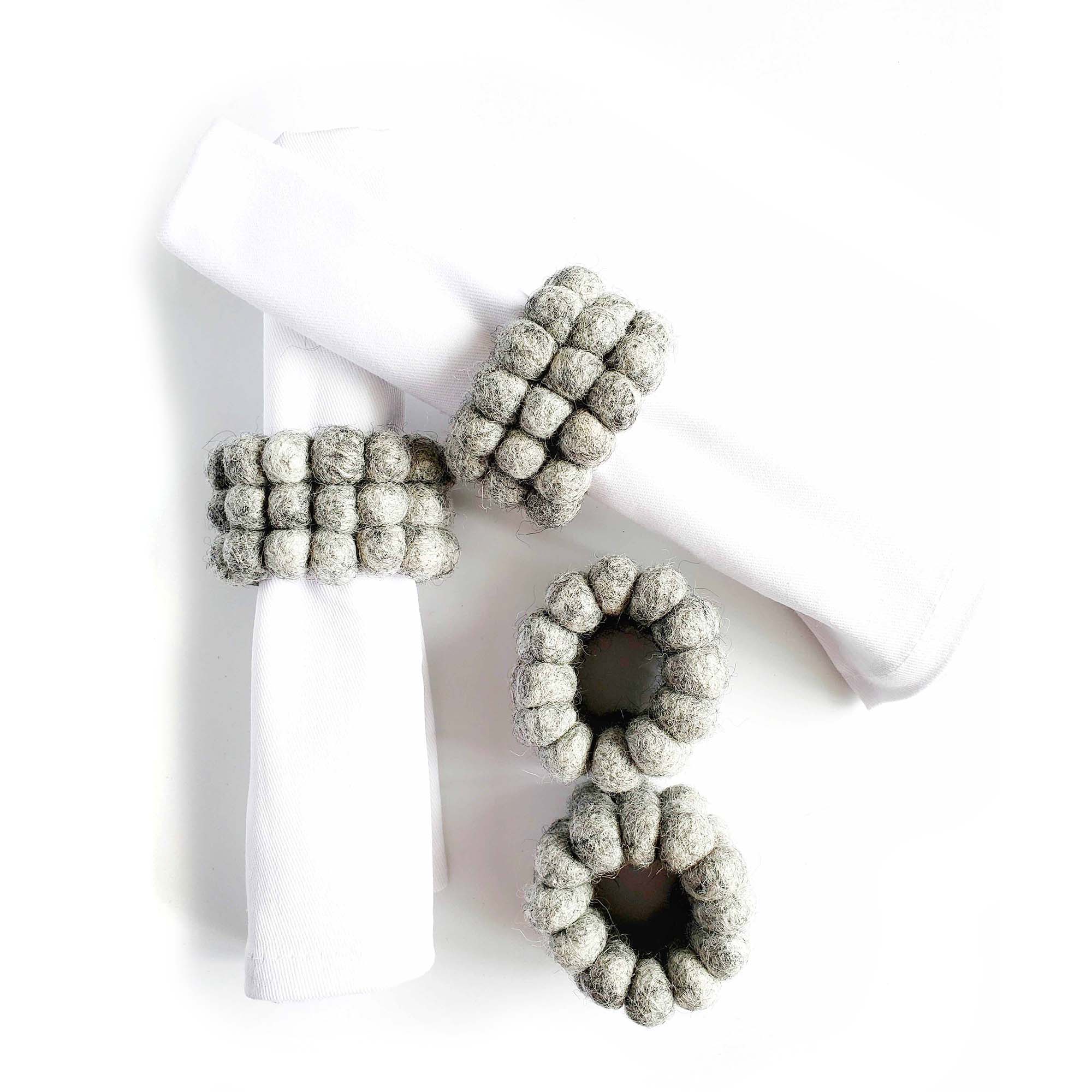 Heather Grey Felt Three Strand Napkin Rings, Set of 4