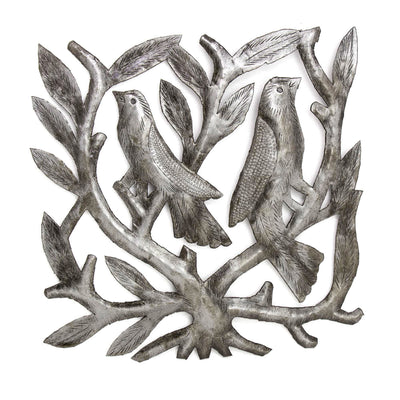 Set of 2 Square Tree of Life with Birds Haitian Steel Drum Wall Art