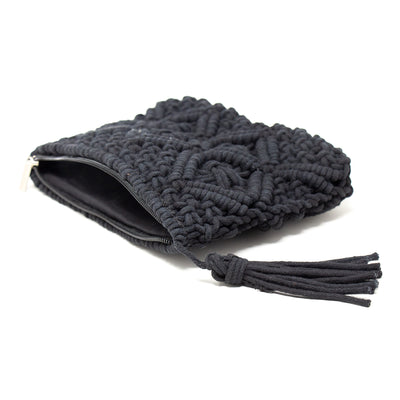 Macrame Clutch with Tassel, Black