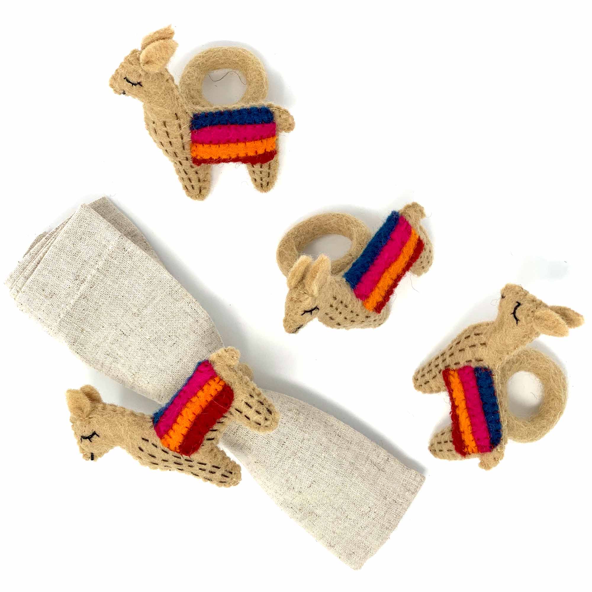 Llama Napkin Rings, Set of Four Tan