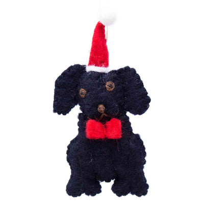 Black Labrador Dog Santa Handmade Felt Ornaments, Set of 2