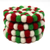 Felt Ball Multicolor Coasters 4pk - White Christmas