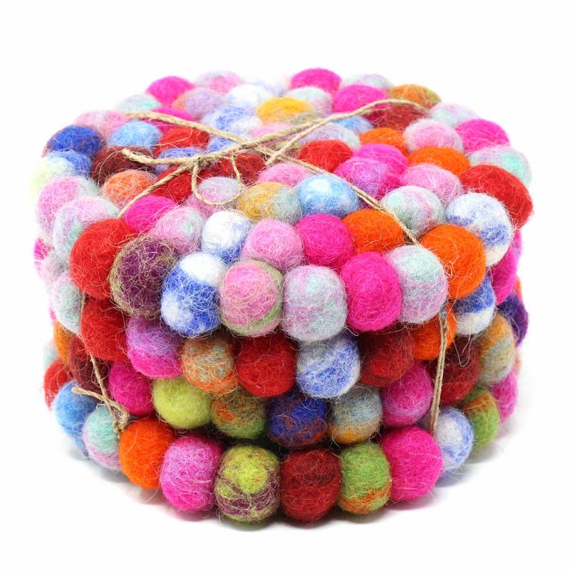 Felt Ball Coasters: 4-pack, Rainbow