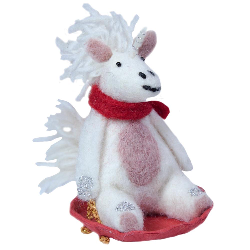 Handmade Sledding Unicorn Felt Ornament