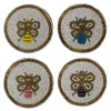 Busy Bees Hand Embroidered Glass Bead Coasters, Set of 4