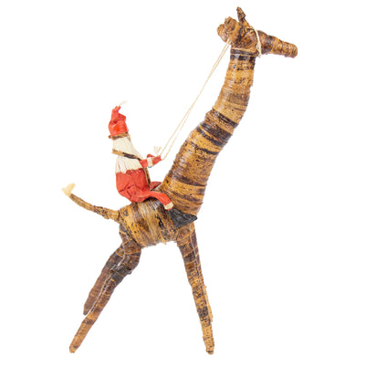 Banana Fiber Santa Riding Giraffe Safari Animal Sculpture