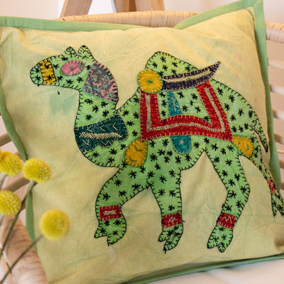 Upcycled Decorative Pillow Cover with Camel Applique - Colors will Vary