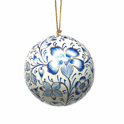Handpainted Ornaments, Blue Floral, Set of 3