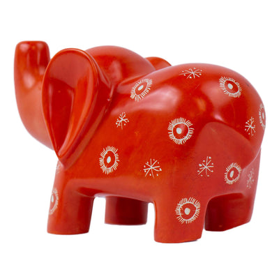 Extra Large Soapstone Elephant  Sculpture -  Orange