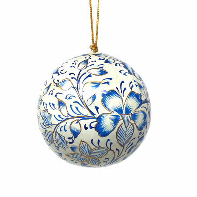 Handpainted Ornaments, Blue Floral, Set of 3