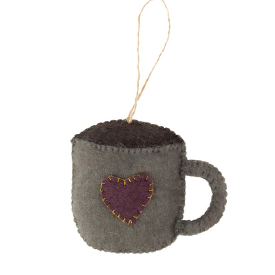 Coffee Cup Felt Ornament, Grey