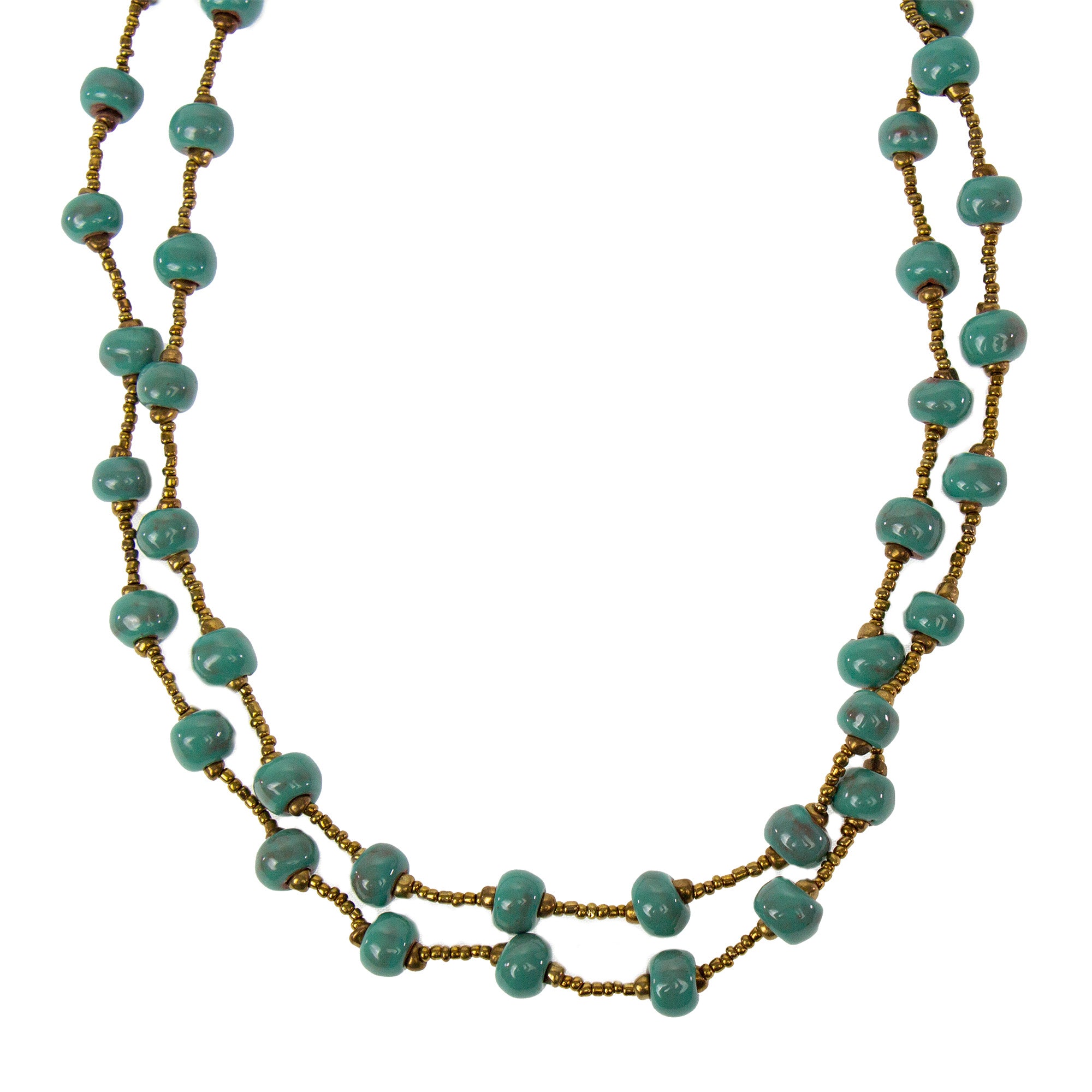 Handcrafted Clay Bead Long Necklace from Haitian Artisans, Green