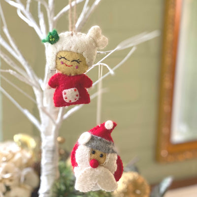 Santa Claus & Mrs. Claus Felt Ornament, Set of 2