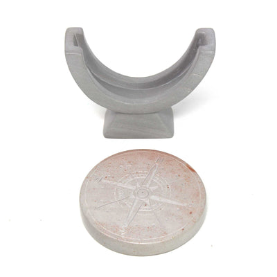 Compass Soapstone Sculpture, Light Gray Stone