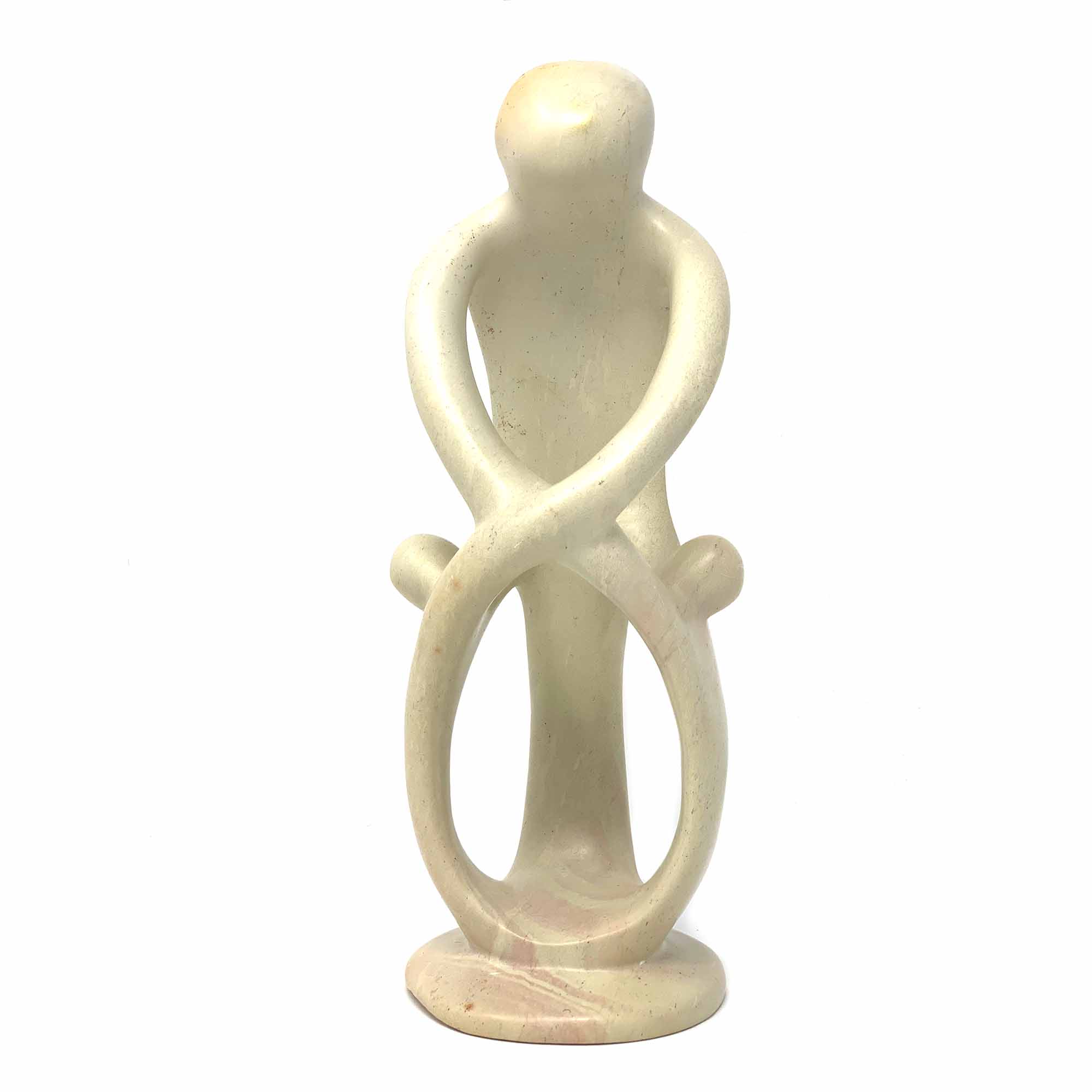 Natural 8-inch Tall Soapstone Family Sculpture - 1 Parent 2 Children