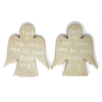Angel Tokens with Psalm Inscriptions Packed in Raffia, Maker Card with Banana Fiber Box