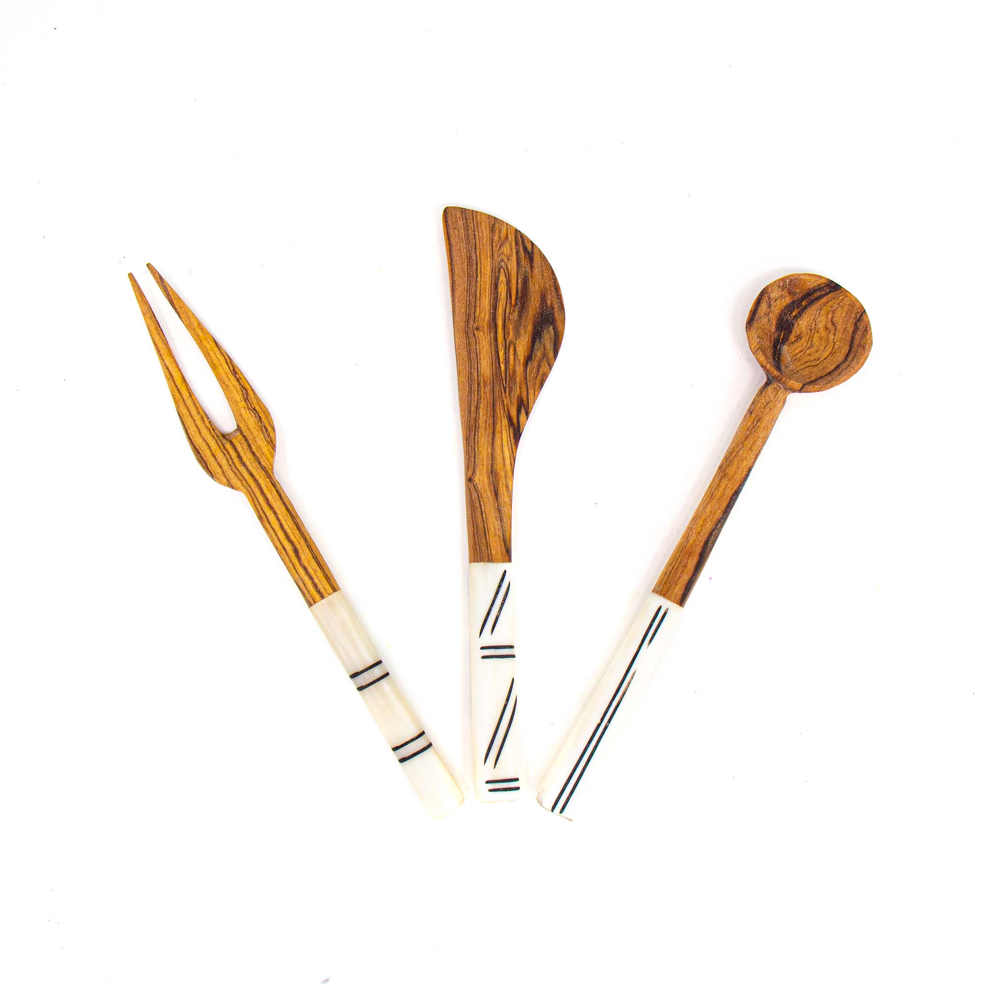 Simple Batik Olive Wood Appetizer Set of 3 (Fork, Spoon, Spreader)
