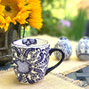 Mexican Pottery Rounded Mugs, Blue Flowers