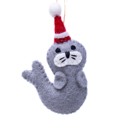 Seal Santa Handmade Felt Ornaments, Set of 2