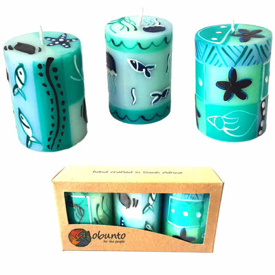 Unscented Hand-Painted Votive Candles, Boxed Set of 3 (Samaki Design)