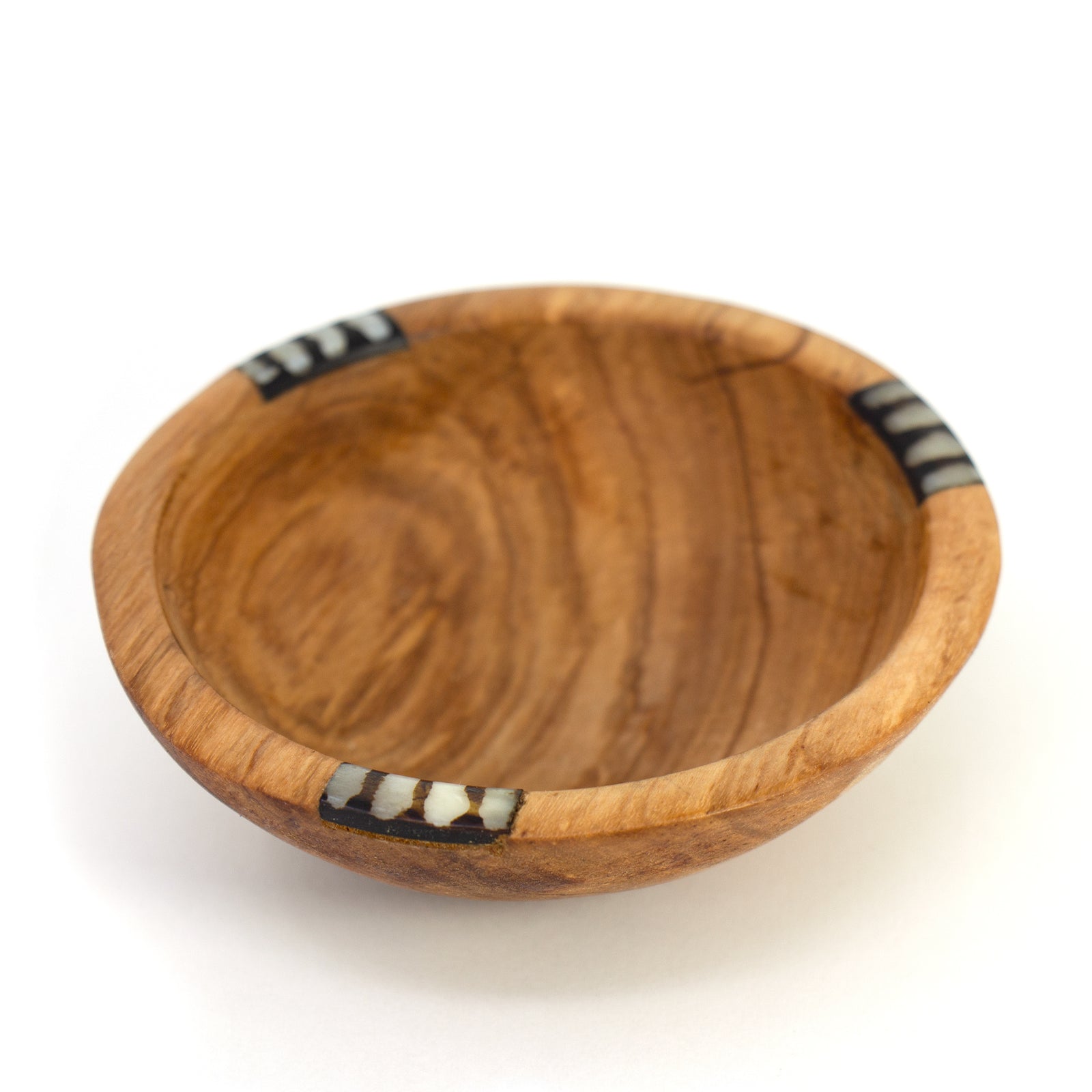 Small Olive Wood Bowl with Batik Bone Inlay, 4-inch