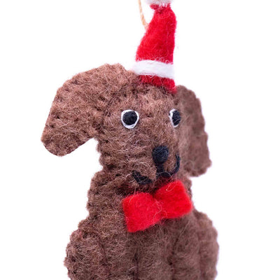 Chocolate Labrador Dog Santa Handmade Felt Ornaments, Set of 2